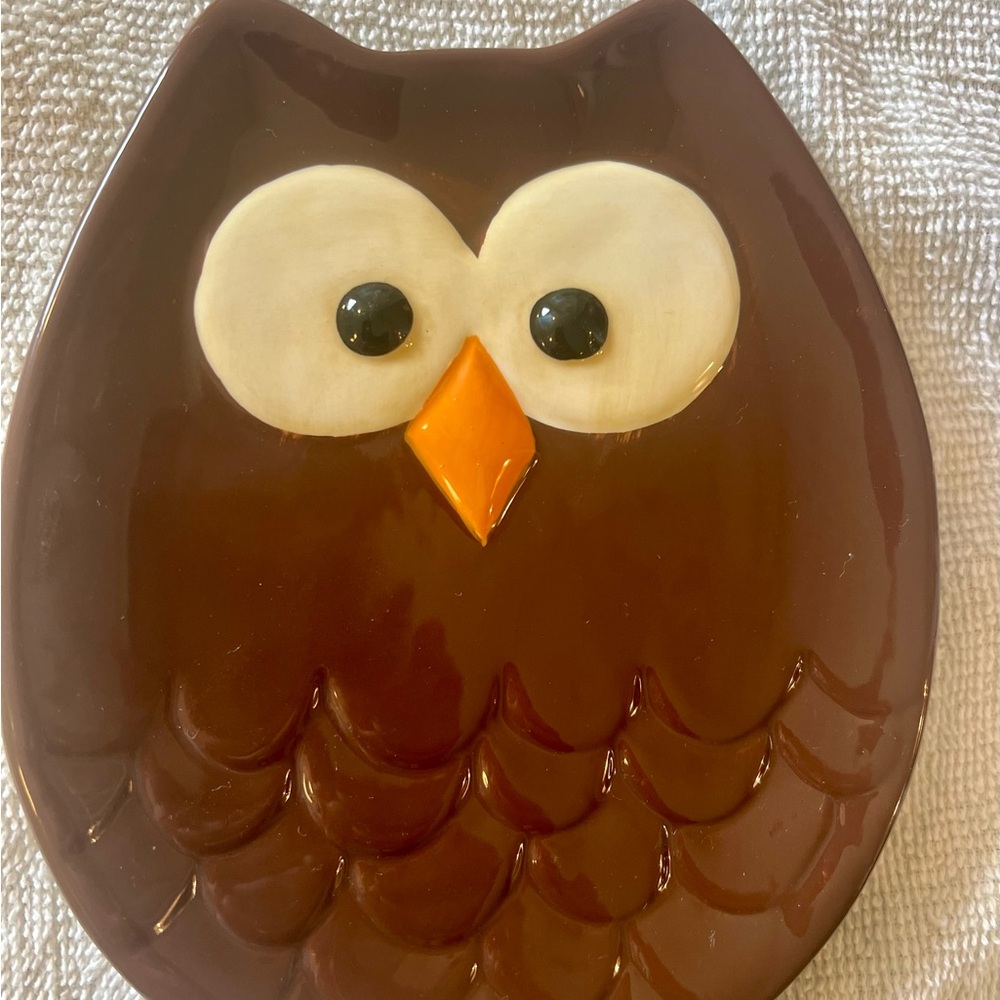 Tag Brown Ceramic Owl Plate
